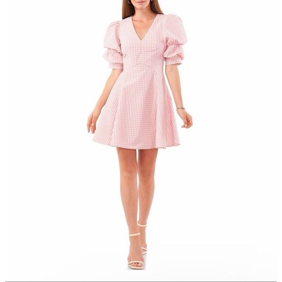 1. State Dresses & Skirts - NWT 1.state Sunshine Times Mini Dress Womens XL Rose Pink Gingham Puff Sleeve